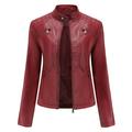 womens tops casual Women s Leather Standing Collar Slim Fitting Motorcycle Jacket Leather Jacket plus size winter jackets versatile