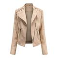 Fall jackets Women s Slim Leather Stand Collar Zip Motorcycle Suit Coat Jacket TopsVersatile fashion casual Long coat