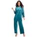 Plus Size Women's Keyhole Velour Pant Set. by Roaman's in Deep Teal (Size 38/40)