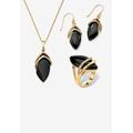 Women's Yellow Gold-Plated Marquise Shaped Onyx And Round Ring Cubic Zirconia (1/2 Cttw) Jewelry by PalmBeach Jewelry in Onyx (Size 11)