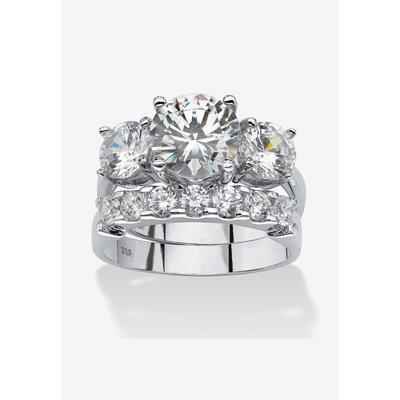 Women's 2 Piece 5.66 Tcw Cz Bridal Ring Set In Platinum-Plated Sterling Silver by PalmBeach Jewelry in Platinum (Size 5)