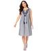 Plus Size Women's Embroidered Chambray Dress by Roaman's in Navy Vine Embroidery (Size 14 W)