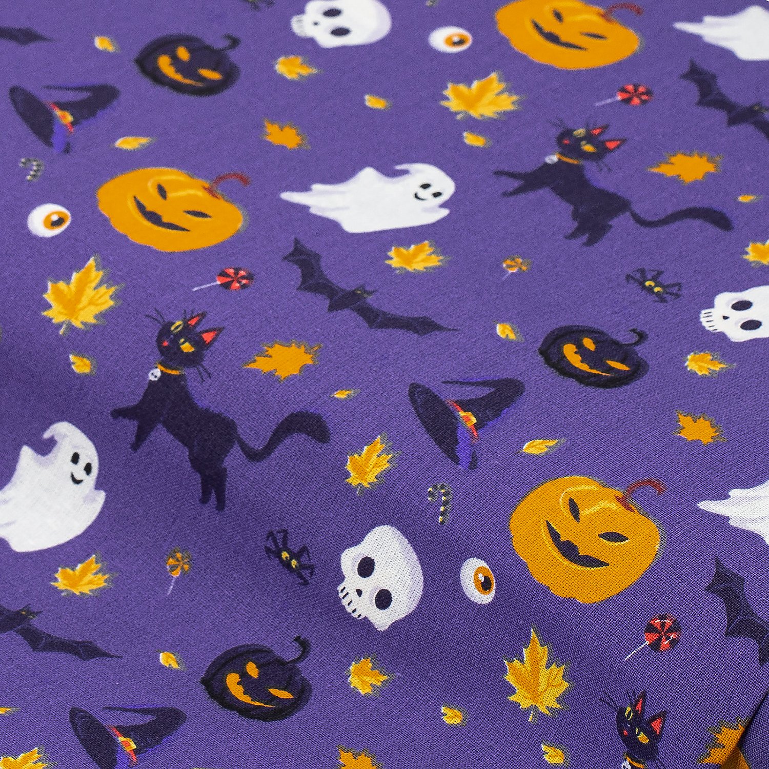 Tissu coton « halloween », violet/multicolore
