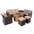 Direct Wicker 7-piece Patio Wicker Garden Chat Sofa Set with Fire pit and Storage Box Grey Grey-Round