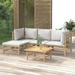 Walmeck 5 Piece Patio Set with Light Gray Cushions Bamboo