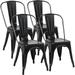 Iron Metal Dining Chairs Stackable Side Chairs Bar Chairs with Back Indoor/Outdoor Classic/Chic/Industrial/Vintage Bistro Cafe Trattoria Kitchen Restaurant Matte Black Set of 4