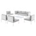 Lounge Sectional Sofa Chair Table Set Sunbrella Aluminum Metal Steel White Grey Gray Modern Contemporary Urban Design Outdoor Patio Balcony Cafe Bistro Garden Furniture Hotel Hospitality