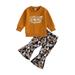 Arvbitana Toddler Baby Girls Halloween 2Pcs Outfits Long Sleeve Letter Print Sweatshirt + Pumpkin Flower Rainbow Print Flared Pants Sets Infant Fall Clothes 0-3 Years