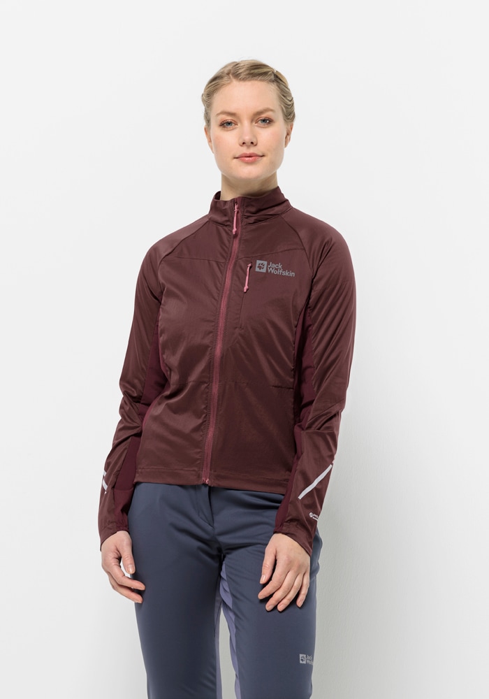 Fahrradjacke JACK WOLFSKIN "MOROBBIA ALPHA INS JKT W", Damen, Gr. M (38/40), braun (schwarz, maroon), 1. OBERSTOFF 100% POLYAMID 2. OBERSTOFF 88% POLYAMID, 12% ELASTHAN 1.FUTTER 100% POLYESTER 2.LINING 100% POLYESTER, Jacken Image