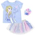 Disney Frozen Elsa Toddler Girls Cosplay T-Shirt Mesh Skirt and Scrunchie 3 Piece Outfit Set Toddler to Big Kid