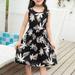 JWZUY Toddler Teen Girl Kawaii Dress Hawaiian Print Dresses Trendy Cotton Dress Crewneck Sleeveless Dress (1x Dress) Black 140