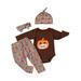 Sprifallbaby Baby Girls Boys Halloween Outfits Letter Pumpkin Print Long Sleeve Rompers Stripe Long Pants Hat Headband 4Pcs Fall Clothes Set