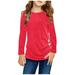 VOSS Kids Girls Casual Tunic Tops Knot Front Button Long Sleeve Casual Loose Crewneck Blouse T-Shirt Tee