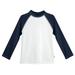 Girls UPF 50+ Color Block Long Sleeve Rashguard | White with Navy