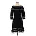 Tadashi Shoji Casual Dress - A-Line Crew Neck 3/4 sleeves: Black Print Dresses - Women's Size X-Small