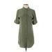 Equipment Casual Dress - Shift Collared Short sleeves: Green Solid Dresses - Women's Size X-Small