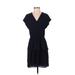 Point Sur Casual Dress - Mini V Neck Short sleeves: Blue Print Dresses - Women's Size 4
