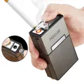 Metal Cigarette Cases With USB Windproof Lighter Rechargeable Tobacco Box Hold 20 Cigarettes Storage
