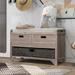 Rustic Storage Bench with 2 Drawers and Removable Storage Basket, Solid Wood Bench with Seat Cushion, No Assembly Required