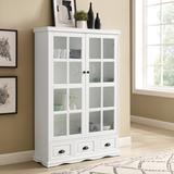 Modern Large Storage Cabinet with Tempered Glass Doors, Curio Display Cabinet with Adjustable Shelf and 3 Drawers