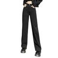 Sehao wide leg pants for women jeans Women High Waist Loose Baggy Straight Demin Cargo Pants Casual women pants Black L