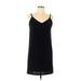 Aqua Casual Dress - Mini V-Neck Sleeveless: Black Solid Dresses - Women's Size Large