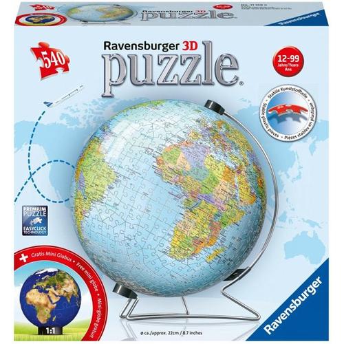 Ravensburger 3D Puzzle 11159 - Puzzle-Ball Globus in deutscher Sprache - 540 Teile - Puzzle-Ball Globus für Erwachsene und Kinder ab 10 Jahren