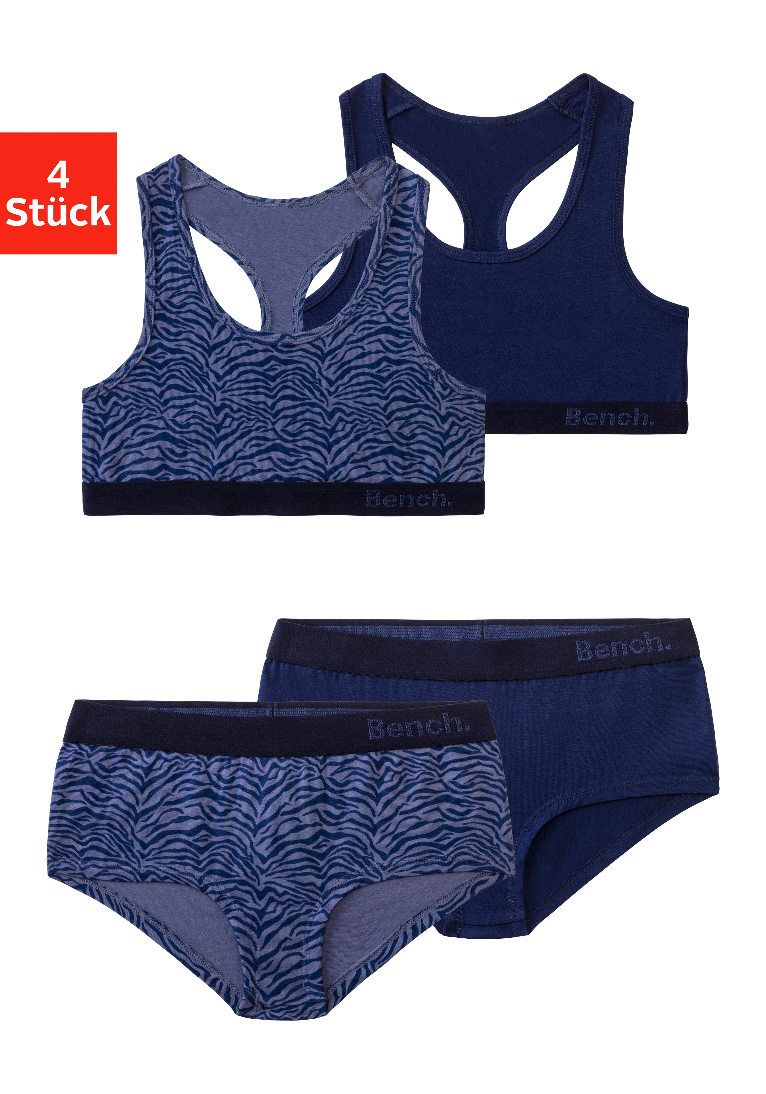 Set: Bustier BENCH., Kinder, Gr. 170/176, N-Gr, blau (navy), Obermaterial: 95% Baumwolle, 5% Elasthan, gemustert, unifarben, figurbetont, BH-Sets, in tonigem Zebramuster Image