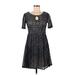 En Focus Studio Casual Dress - Mini Keyhole Short sleeves: Black Print Dresses - Women's Size 8