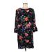 Old Navy Casual Dress - Shift Crew Neck 3/4 sleeves: Black Floral Dresses - Women's Size Medium