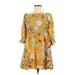 H&M Casual Dress - A-Line High Neck 3/4 sleeves: Yellow Floral Dresses - Women's Size Medium