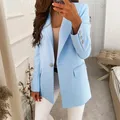 Veste de bureau pour femme Blazer couleur unie bouton unique col rabattu manches longues