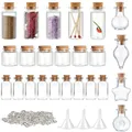5-10pcs Small Mini Glass Bottles Jars with Cork Stoppers 100pcs Eye Screws and 1pcs Small Funnels