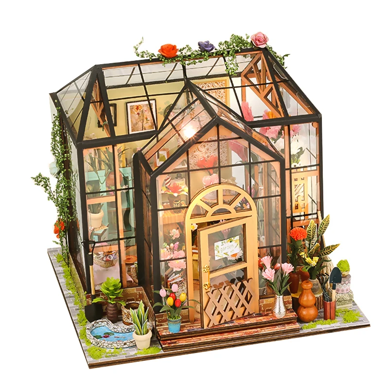 DIY Miniatur Puppenhaus Jenny Gewächshaus Holz Puppe Haus Spielzeug Geschenke Image