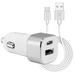 Cellet Car Charger for iPhone 15 - 30W High Powered Dual Port (USB-C PD and USB-A) Auto Power Adapter with Type-C to USB Cable - Silver/White