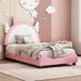 Cute Twin size Upholstered Bed With Unicorn Shape Headboard,Twin Size Platform Bed with Headboard and Footboard,White+Pink