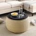 2 in 1 Round Storage Ottoman, Work as End table and Ottoman