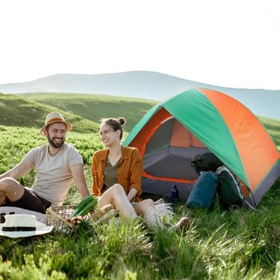 2-Person Double Door Camping Dome Tent Orange & Green