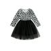 Nituyy Kids Toddler Girl Fall Dress Casual Long Sleeve Round Neck Leopard Print Tulle Dress Princess Tutu Dress