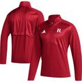 Men's adidas Scarlet Rutgers Knights Sideline AEROREADY Raglan Sleeve Quarter-Zip Jacket