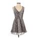 Skylar + Madison Casual Dress - A-Line Plunge Sleeveless: Tan Dresses - Women's Size Small