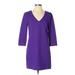 J.Crew Casual Dress - Shift V Neck 3/4 sleeves: Purple Color Block Dresses - Women's Size 00