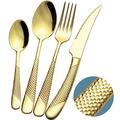 Xideman® 24-Piece ​Modern Champagne Gold Hammered Cutlery Set with Ultra Sharp 2-in-1 Serrated Knive, 18/10 Stainless Steel Silverware Set, Flatware Set for 6 People, Knives Forks Spoons Set