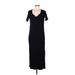 Lauren by Ralph Lauren Casual Dress - Midi V-Neck Short sleeves: Black Solid Dresses - Women's Size Medium