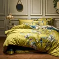 Parure de lit en coton égyptien soyeux jaune style oiseaux housse de couette taille Super US