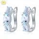 Hutang 925 Silver Hoop Earrings for Women 1.48ct Blue Topaz Gemstone Earrings Classical Elegant