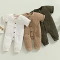 2022-12-07 Lioraitiin 0-24M Baby Girls Boys Summer Jumpsuit Solid Color Short Sleeve O Neck Button