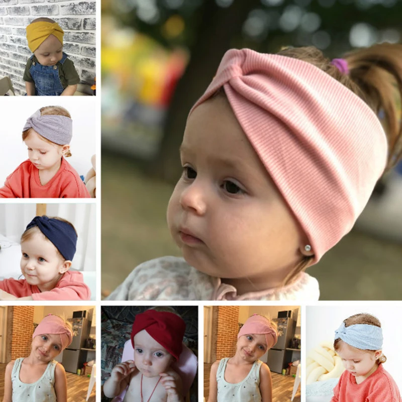 Baby Stirnband Einfarbig Kreuz Knoten Stirnbänder Für Kinder Mädchen Turban Nette Schleife Elastische Haarbänder Baby Mädchen Haar Zubehör Image