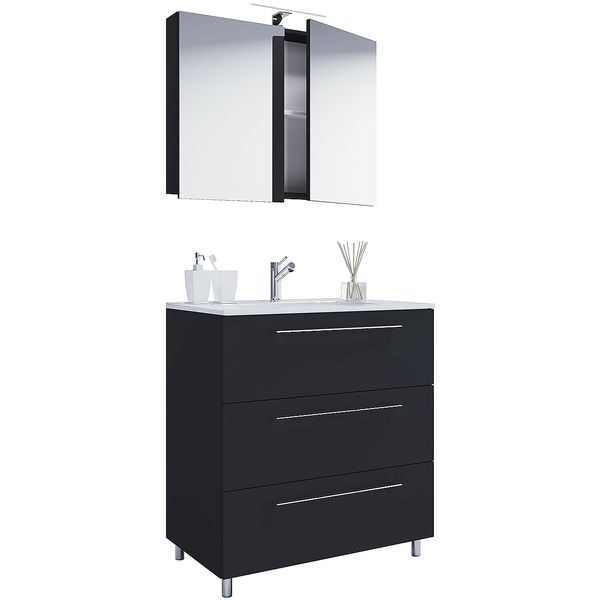 VCM Morgenthaler 3-tlg. Badmöbel-Set »Schubo« 60 cm 3 Schübe Spiegelschrank schwarz