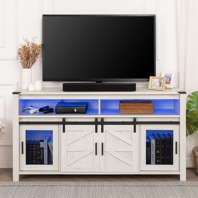 Highboy TV Console with LED Lights, Farmhouse & Industrial, 59 Inch